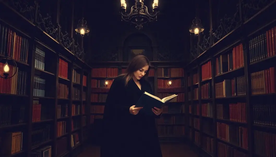 A fashionista engrossed in a gothic novel.